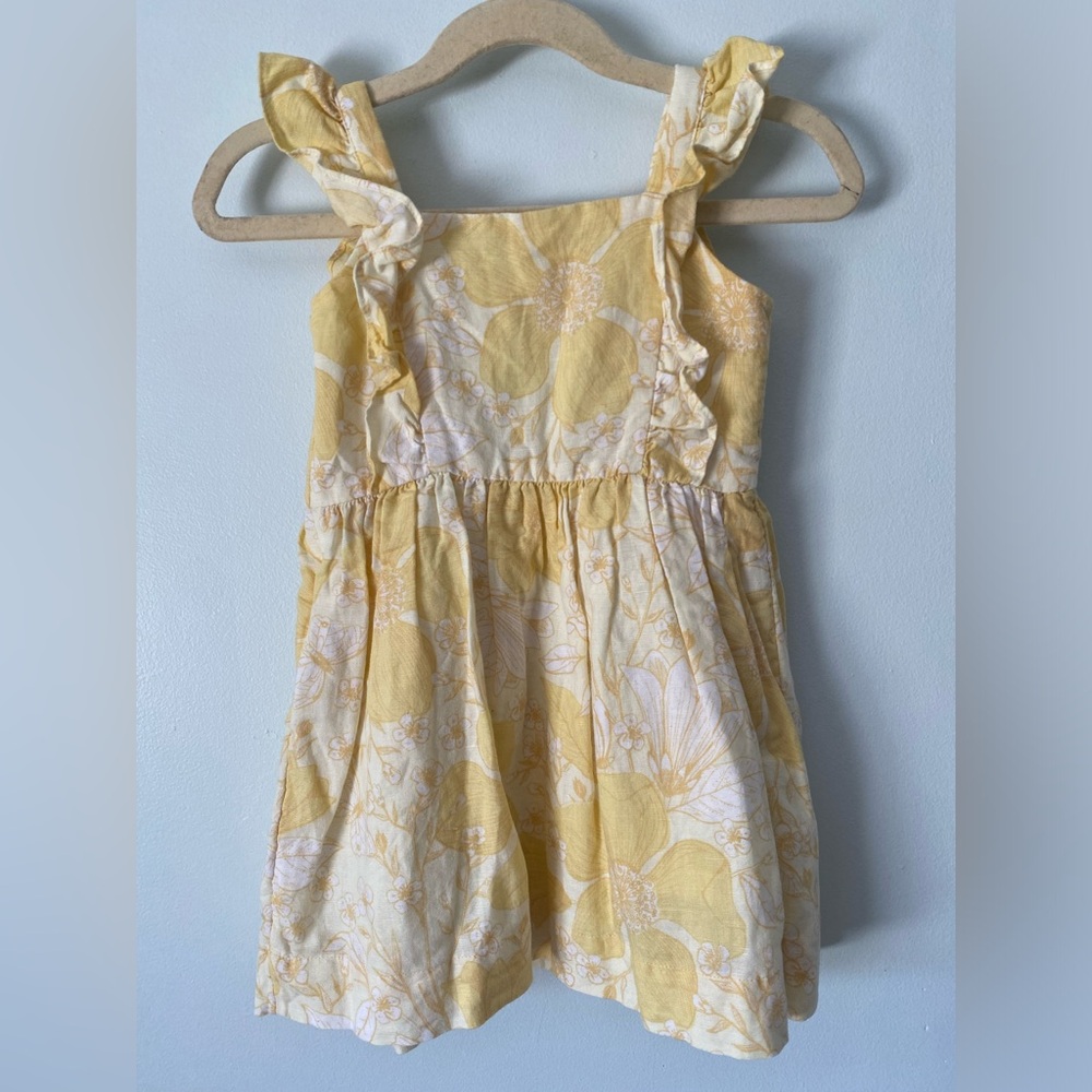 Baby Gap Yellow Linen Blend Ruffle Floral Dress White Lined Side Zip Size 3 - Picture 3 of 4
